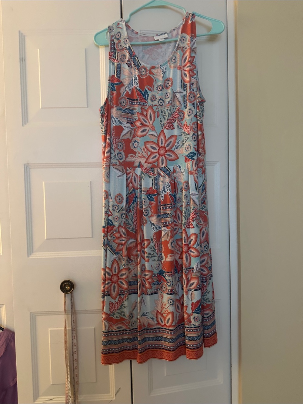 J. Jill Coral and Light Blue Floral Maxi Dress